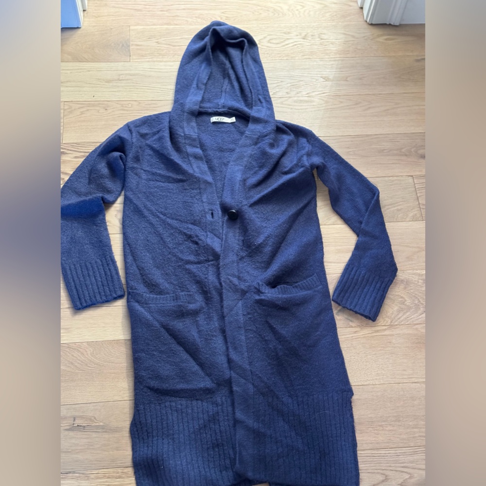 Ugg Long Hooded sweater tunic duster, cardigan Blue XS/S